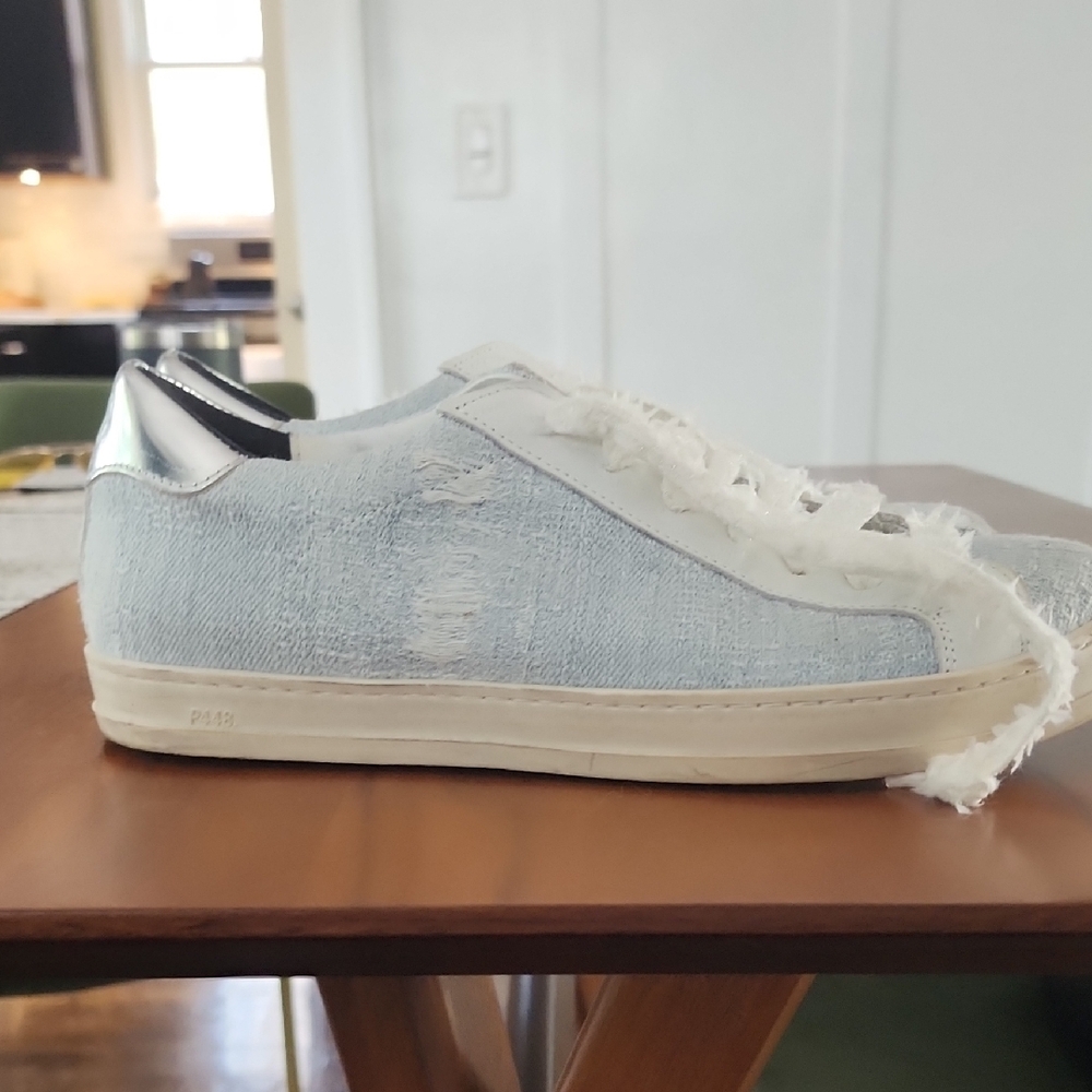 P448 Distressed Denim Sneakers with Silver Accents